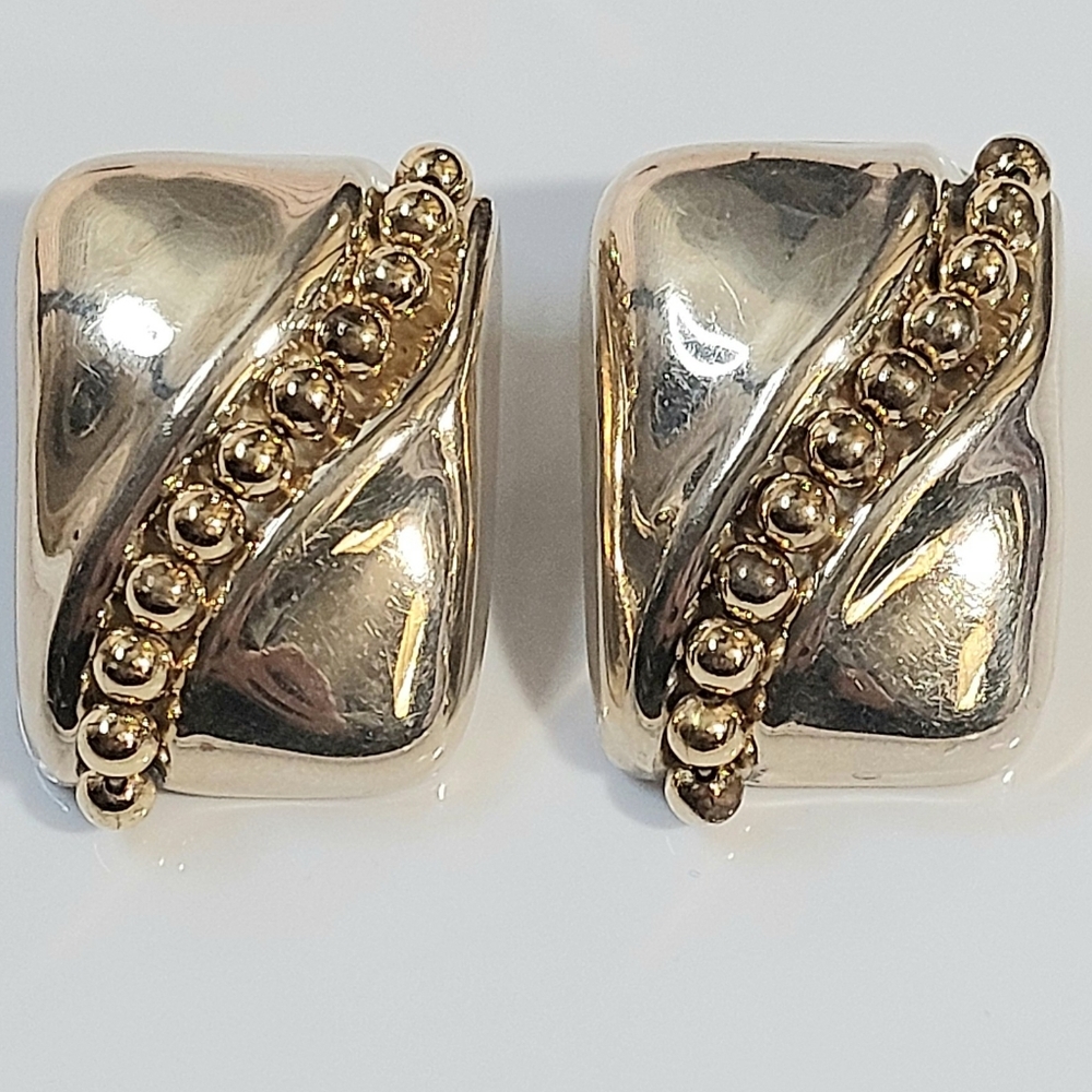 Vintage Taxco 2 Tone Sterling Clip On Earrings TP23 Mexico